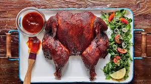 Mouth-watering Smoked Chicken with crispy skin.